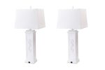 Set of Two White Seahorse Shutter Base Table Lamps