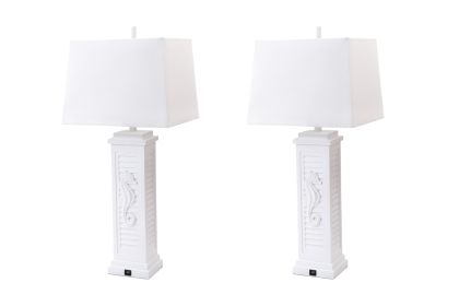 Set of Two White Seahorse Shutter Base Table Lamps