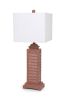 Set of Two Blush Red Slatted Table Lamps with Square Shade