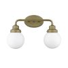 Two Light Gold Wall Sconce with Round Glass Shade