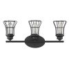 Three Light Matte Black Cage Wall Sconce