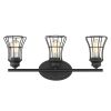 Three Light Matte Black Cage Wall Sconce
