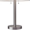 28" Silver Metal Two Light Bedside Table Lamp With White Drum Shade