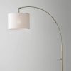 74" Brass Arc Floor Lamp With Off White Solid Color Drum Shade