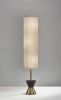 59" Brass And Wood Textured Cylinder Beige Floor Lamp