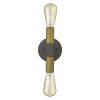Two Light Brass and Wood Wall Sconce