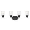 Four Light Matte Black Wall Light with Clear Glass Shade