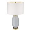 29" Brass Metal Column Table Lamp With White Drum Shade