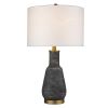 26" Black and Gold Metal Column Table Lamp With White Drum Shade