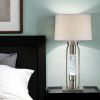 31" Silver Metal Table Lamp With Beige Empire Shade