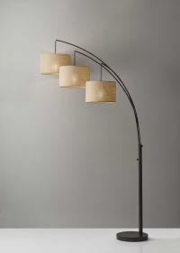 74" Black Three Light Tree Floor Lamp With Beige Solid Color Drum Shade