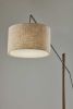 77" Black Swing Arm Floor Lamp With Beige Solid Color Drum Shade