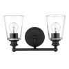 Two Light Matte Black Glass Shade Wall Sconce